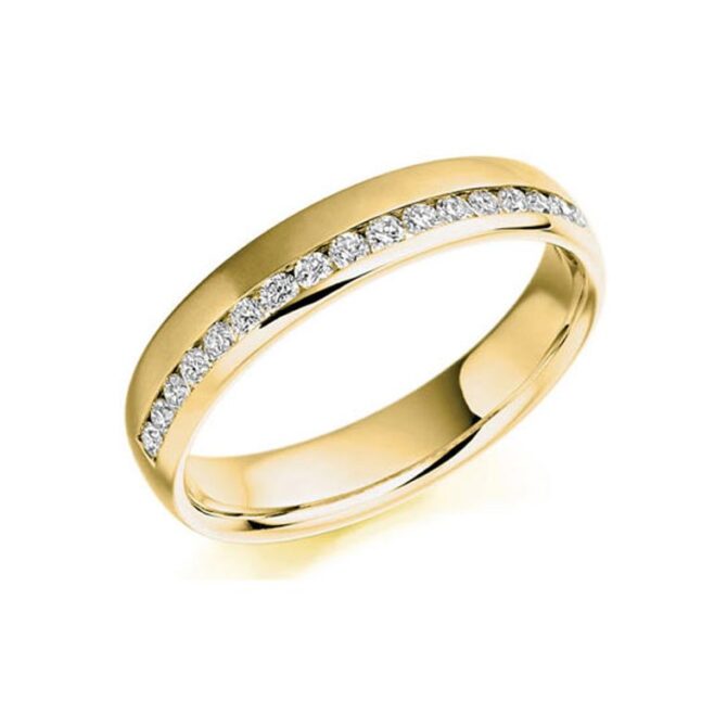 WR2038-2 off set channel set diamond wedding ring yellow gold from Dublin jewellers in Ireland
