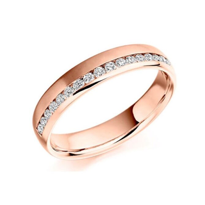 WR2038-3 off set channel set diamond wedding ring rose gold in Dublin Ireland