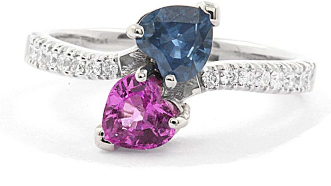 cr1013 1.40 Carat Pink Blue Sapphire Side Stone Diamond Engagement Ring V1