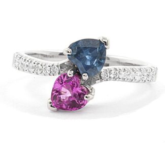 cr1013 1.40 Carat Pink Blue Sapphire Side Stone Diamond Engagement Ring V1