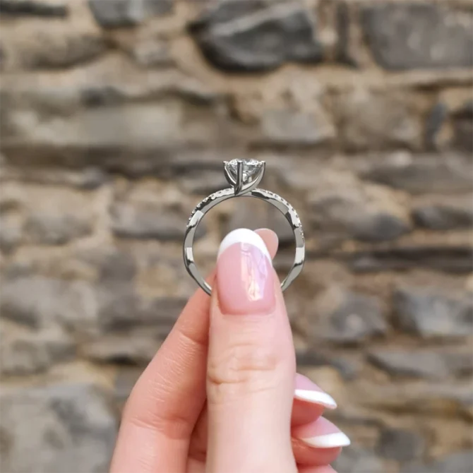 twist style diamond engagement ring in white side view gold PR1056