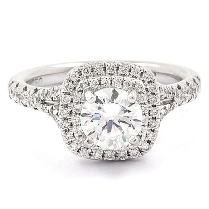 Double halo cushion halo Tiffany style engagement ring VR1025