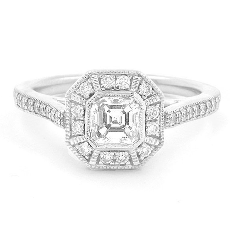 Vintage style asscher cut halo engagement rings VR1033 v1