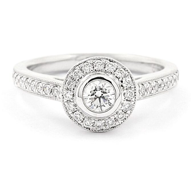 Bezel set diamond engagement ring vintage look VR1052 v1