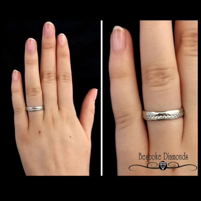 wr2038-0.26ct channel set ladies diamond wedding ring on hand in Dublin