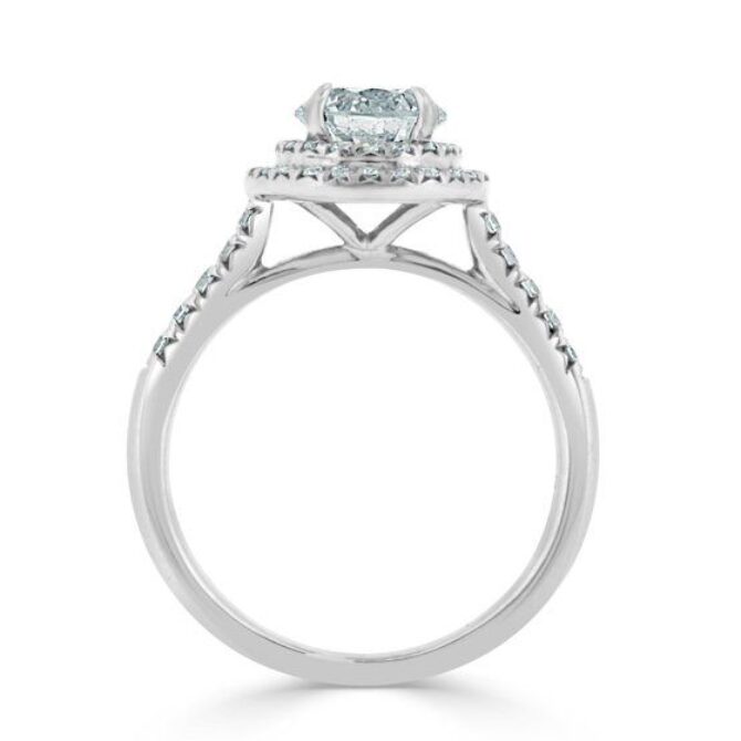 Double halo round claw set diamond engagement ring VR1024 through view