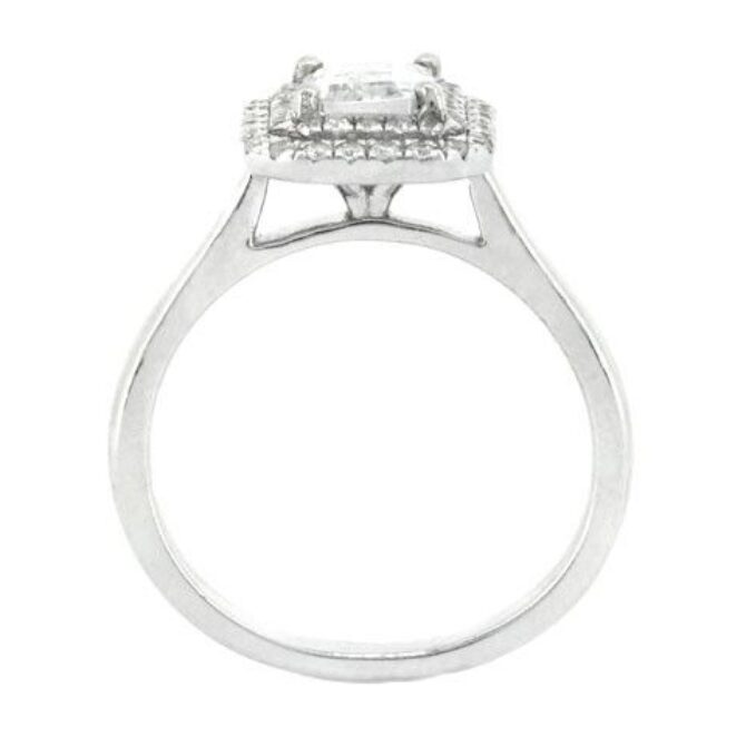 Double halo emerald cut engagement ring VR1017 Dublin through view