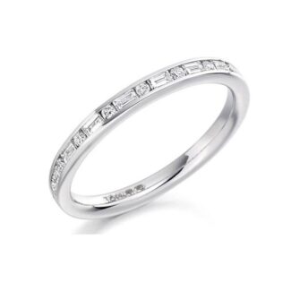 Baguette and round cut diamond channel set diamond wedding ring in white gold WR2013