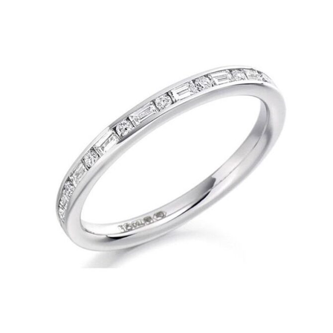 Baguette and round cut diamond channel set diamond wedding ring in white gold WR2013