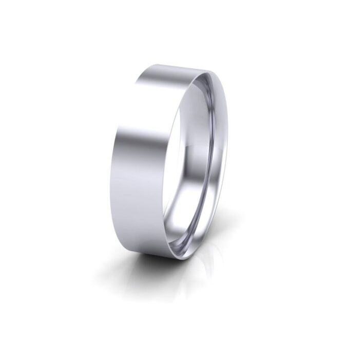 gents plain wedding band flat court in white gold