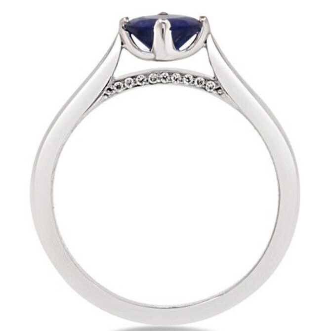 Round Cut Sapphire Diamond Solitaire Engagement Ring CR1017 - through view