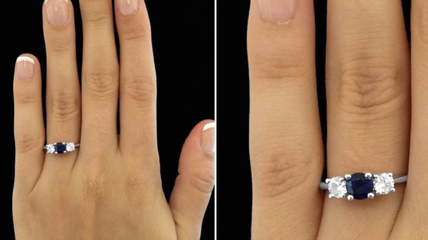 Trilogy Diamond and Sapphire Ring in Dublin jewellers CR1018 - on hand