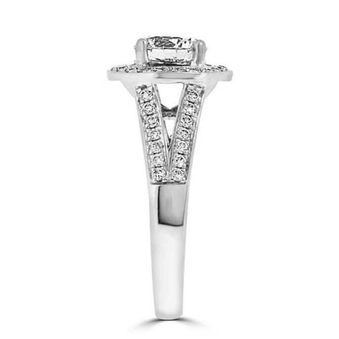 Split band Tiffany style halo engagement ring VR1048 - side view