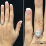 Oval cut diamond halo engagement ring in Dublin Ireland Vr1068 on hand