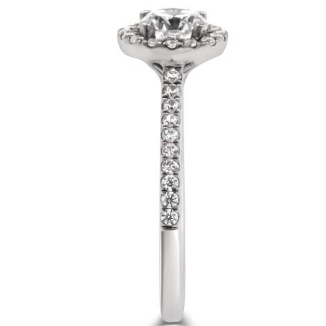 Claw set round halo diamond engagement ring Dublin VR1088 - side view