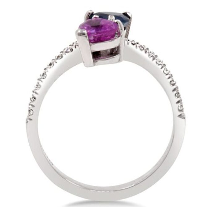 cr1013 1.40 Carat Pink Blue Sapphire Side Stone Diamond Engagement Ring through view