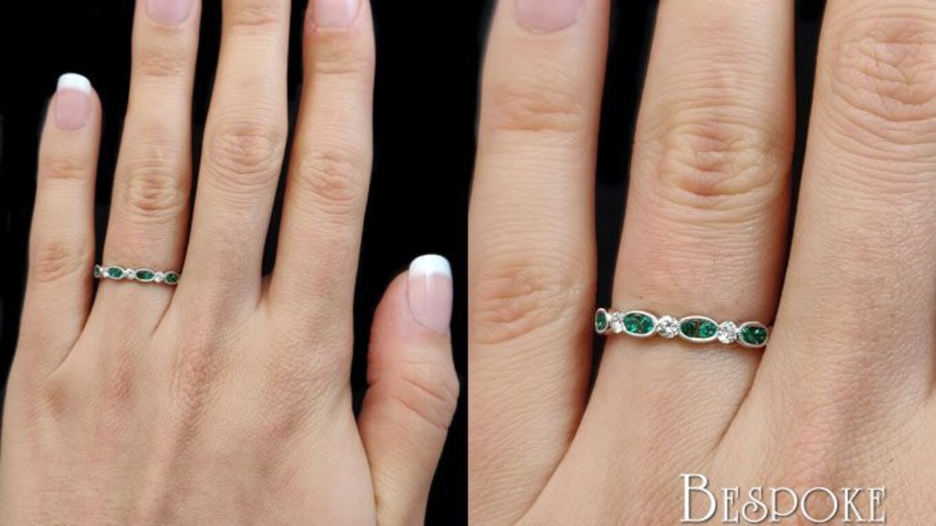Emerald and Diamond vintage eternity ring in Dublin Cr1035 - on hand