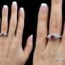 Ruby and Diamond Three Stone halo Ring Cr1023 - on hand
