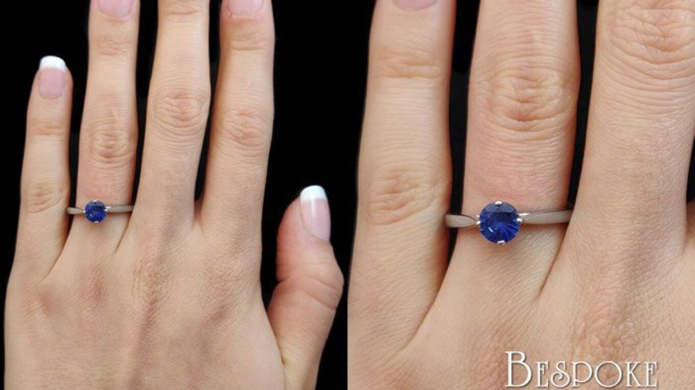 Round Cut Sapphire Diamond Solitaire Engagement Ring CR1017 - on hand