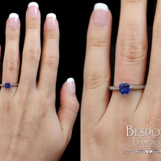 Round Cut Sapphire Diamond Solitaire Engagement Ring CR1017 - on hand