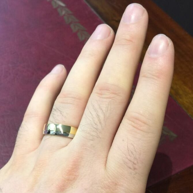 Bi colour gents wedding band on hand