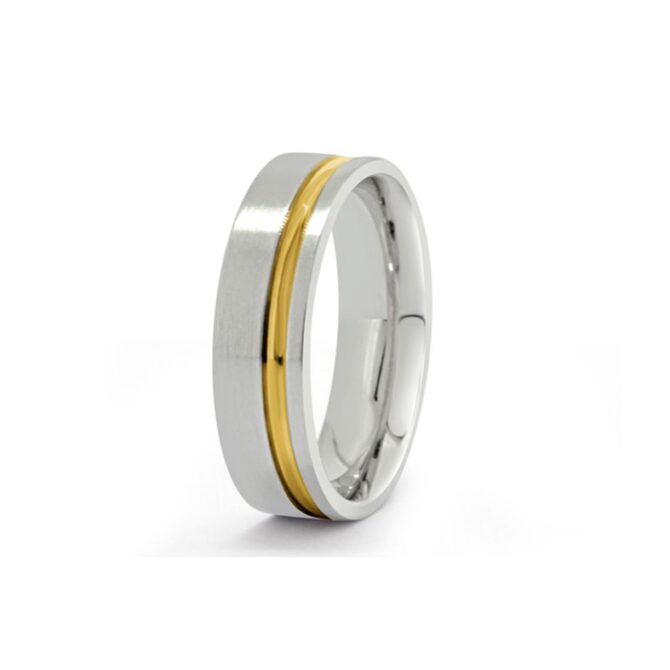 Bi colour flat court gents styled wedding band