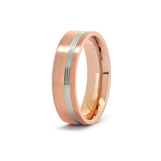 Rose gold and palladium styled gents wedding band