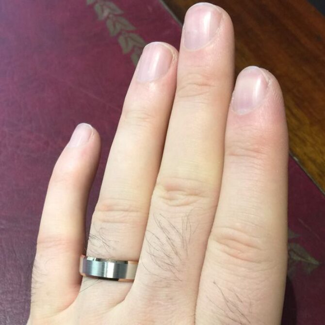 Bi colour gents wedding band hand image