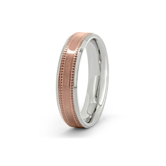 Rose gold and palladium styled gents wedding band