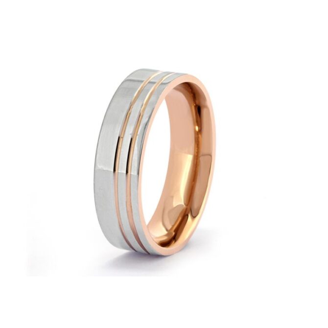 rose gold and palladium bi colour styled gents wedding band