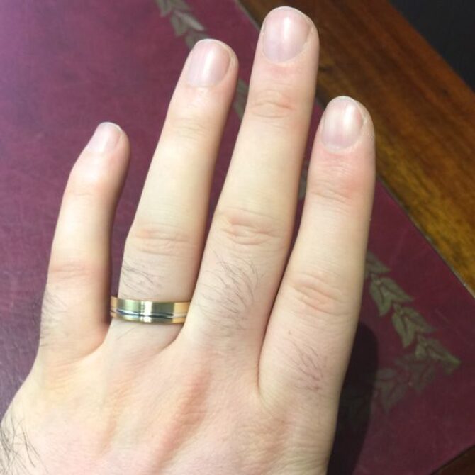 Yellow gold and palladium plain gents wedding band