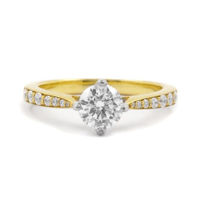 Bespoke Designed yellow gold side stone diamond engagement ring