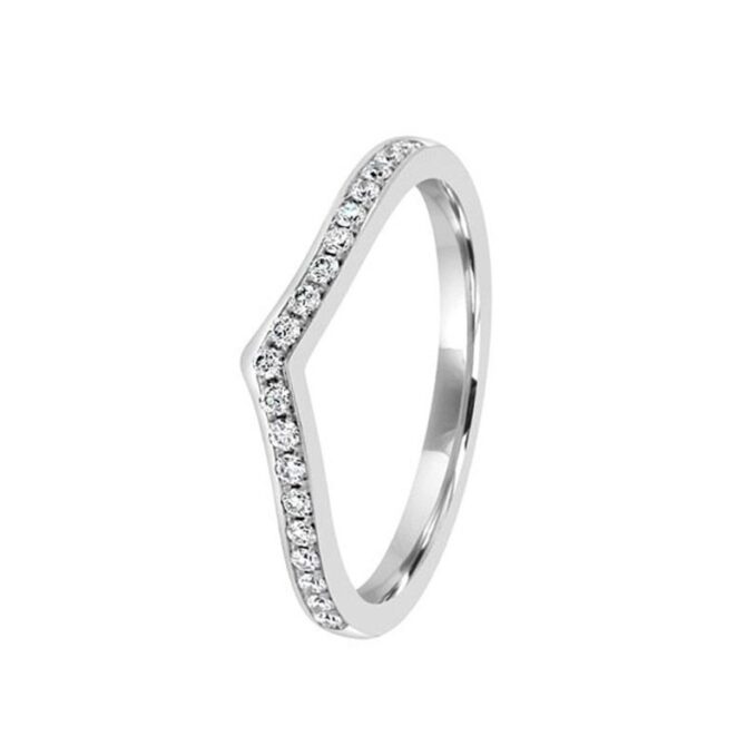 Pave set V shape wishbone wedding ring in white gold in Dublin Ireland wr051