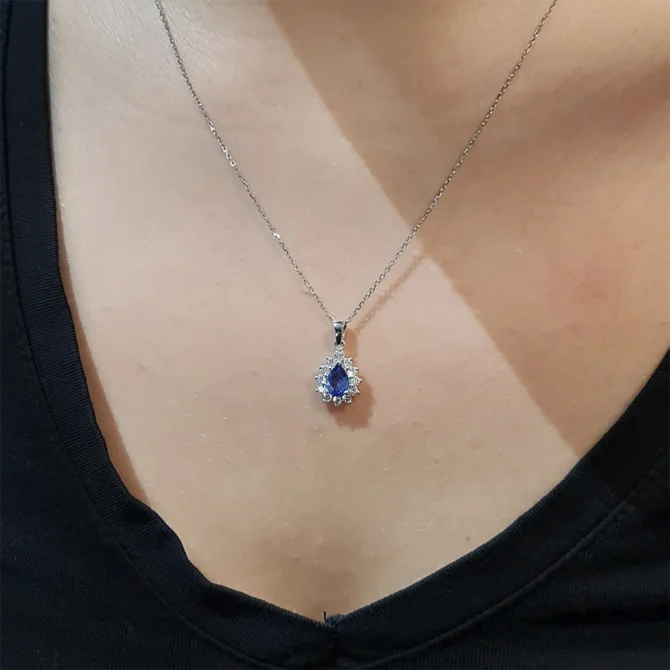 1.10 Carat Pear Cut Sapphire & Diamond Pendant BPN015-1