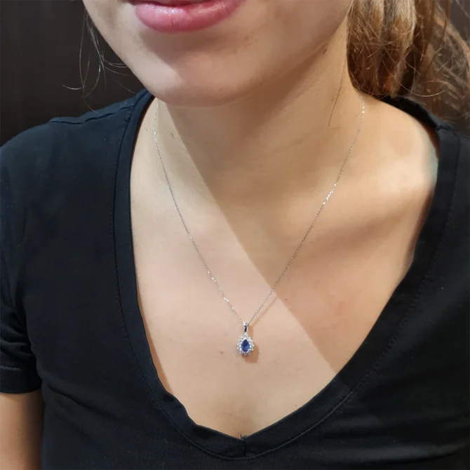 1.10 Carat Pear Cut Sapphire & Diamond Pendant BPN015-2