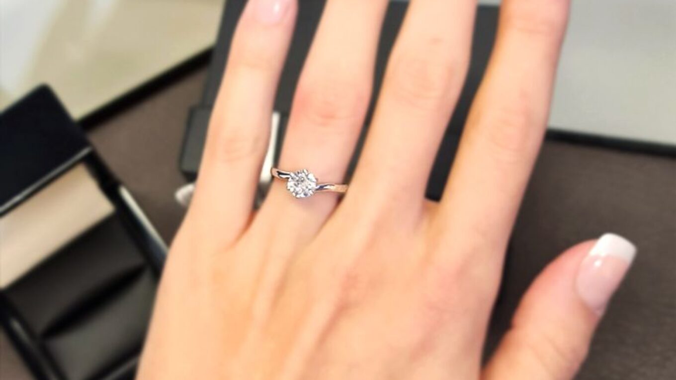 sr1062-six-claw-solitaire-diamond-engagement-ring-on-hand-image-1