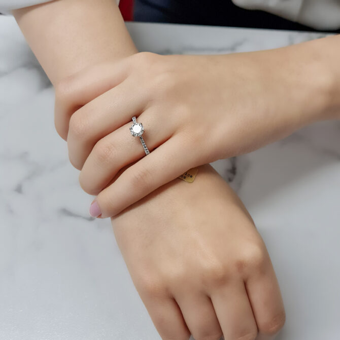 1.05ct Round Cut Side Stone Ring PR1073 on hand 4