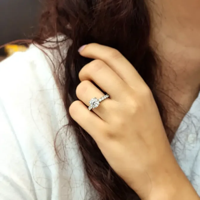 Claw set diamond engagement ring Dublin on hand-pr1053-4