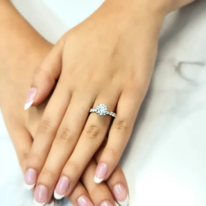 Claw set diamond engagement ring Dublin on hand-pr1053-5