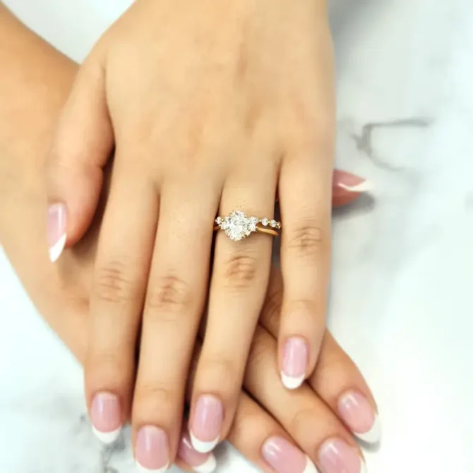 Yellow gold oval side stone diamond engagement ring Dublin-pr1054-1