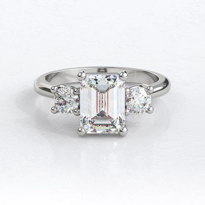 tr1061-18k-white-gold-emerald-and-round-cut-diamond-three-stone-engagement-ring-image-1