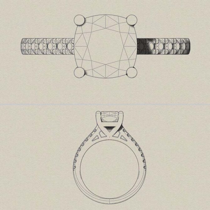 SB2057-bespoke-designed-cushion-cut-diamond-claw-set-side-stone-ring-image-1