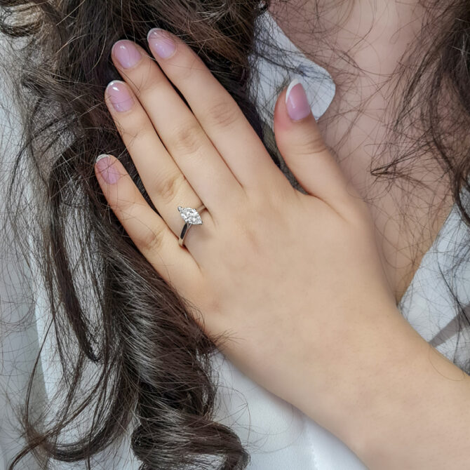 1.00ct Marquise Cut Moissanite Solitaire Ring MSR1042 on hand 2
