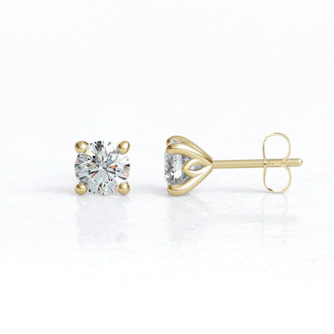 ber219-yellow-gold-round-cut-diamond-tulip-style-stud-earrings-image-1