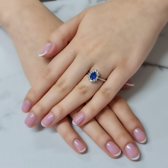 1.38ct Sapphire Halo Ring CR1041 on hand 4