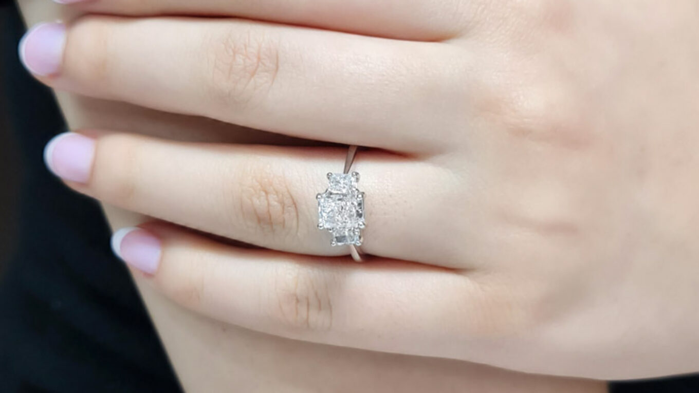 Three stone radiant cut diamond engagement ring from Dublin Jewellers in Ireland - image 4