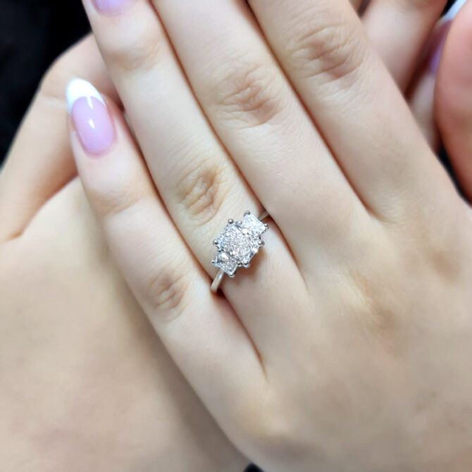 Three stone radiant cut diamond engagement ring from Dublin Jewellers in Ireland - image 5