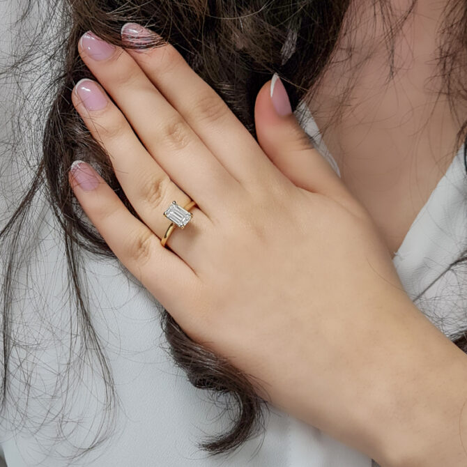 1.67ct Emerald Cut Single Stone Ring SR1018 on hand 2