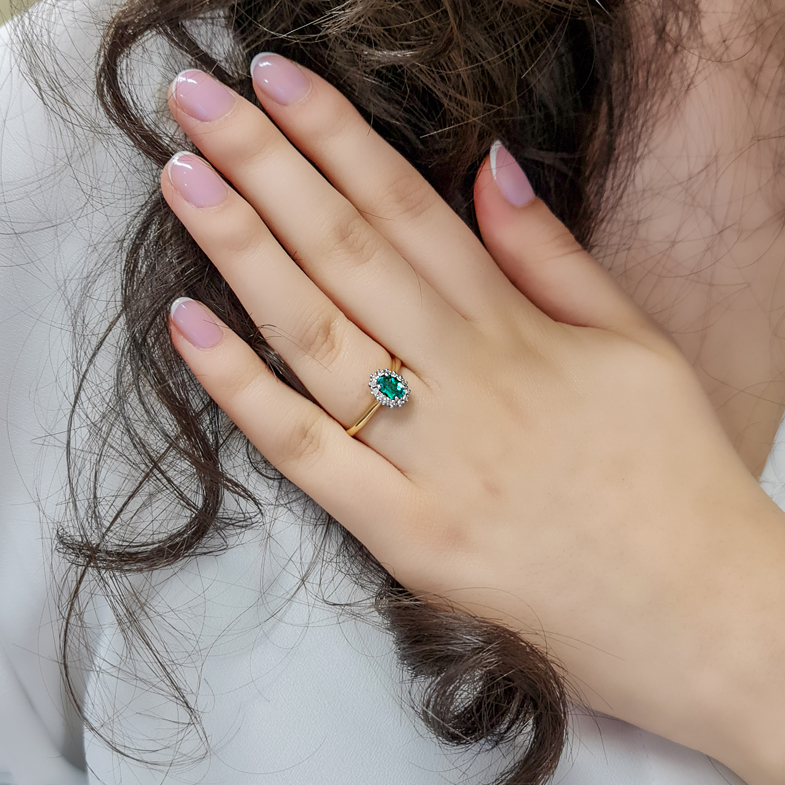Oval Cut Emerald Halo Ring CR1047 Bespoke Diamonds