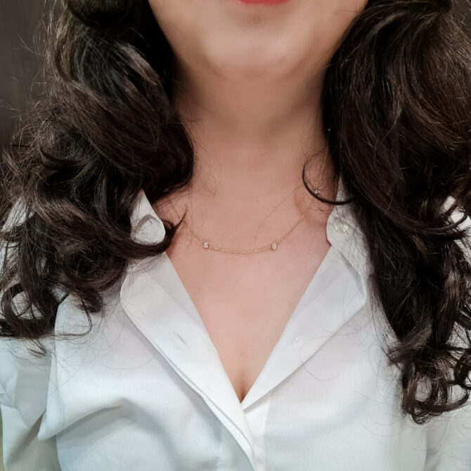 BPN042 18k Yellow Gold 0.70ct Lab Grown Diamond Pendant worn around neck